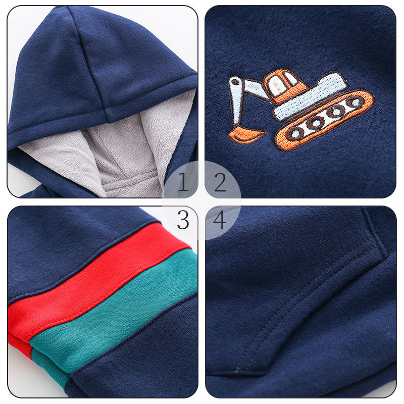 Children's Thickened Cotton Hooded Jacket | Cartoon Embroidered Kids Coat