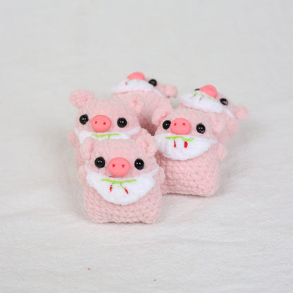 Handmade Knitted Apron Piggy Keychain | Wool Cartoon Charm | JP Collections