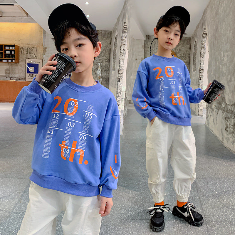 Children's Letter Print Cotton Pullover Sweatshirt | Boys Casual Top