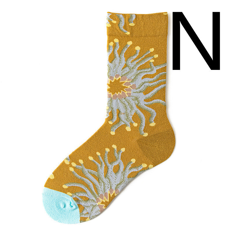 Men's Jacquard Cotton Retro Socks – Novelty Patterned One-Size Socks 19 Designs