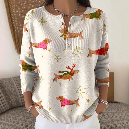 Women's Digital Print Hooded Long-Sleeve Shirt | Wide-Button Brushed Top