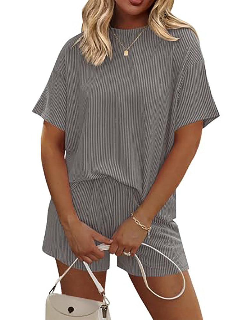 Women's Striped Casual Two-Piece Set — T-Shirt & Trousers