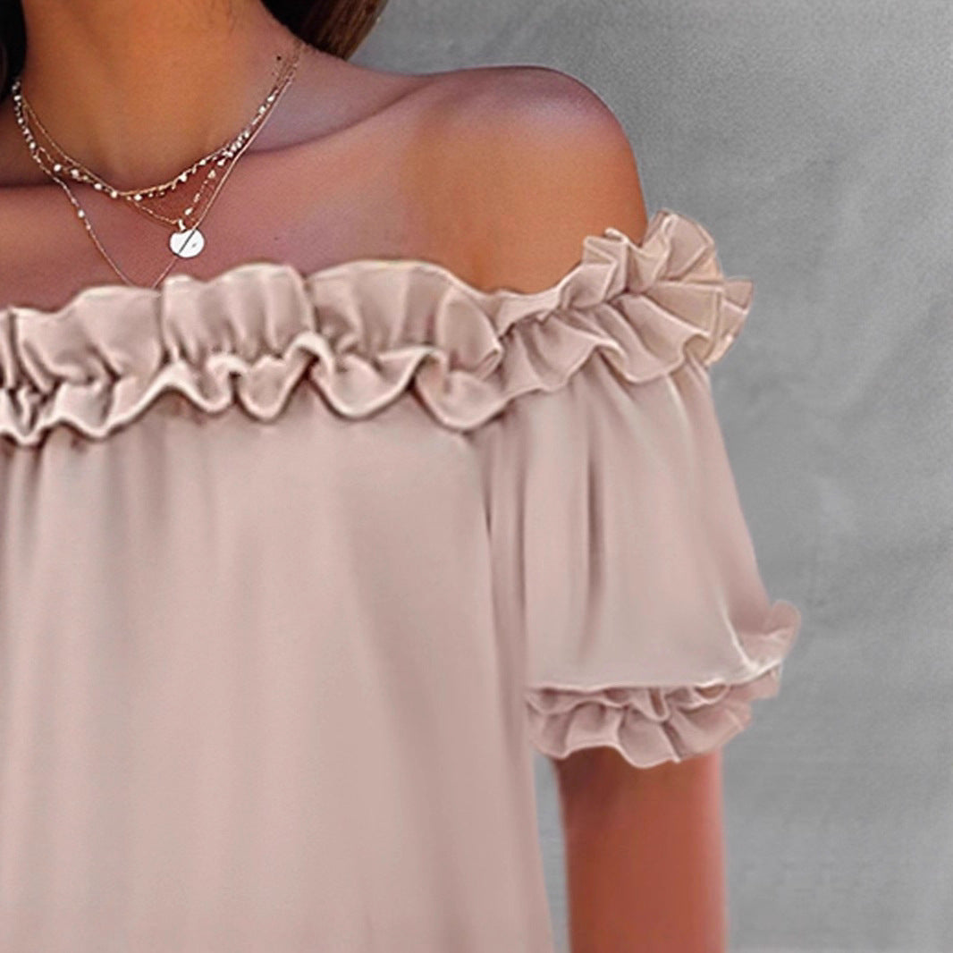 Women's Ruffled Off-Shoulder Short-Sleeve Top | Casual Ruffle Trim Polyester Blouse