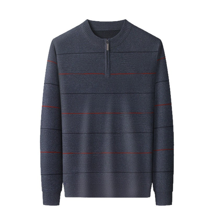 Men's Striped Mock Neck Zip Knit Sweater | Easy Care | JParker