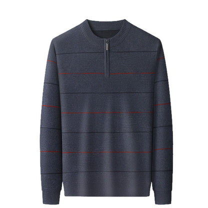 Men's Striped Mock Neck Zip Knit Sweater | Easy Care | JParker
