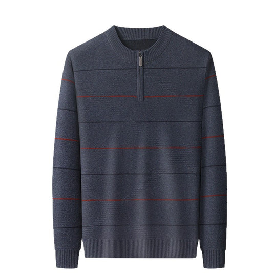 Men's Striped Mock Neck Zip Knit Sweater | Easy Care | JParker