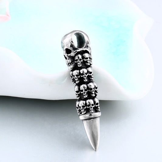 Unisex Stainless Steel Skull Bullet Wrap Pendant – Punk Necklace Charm