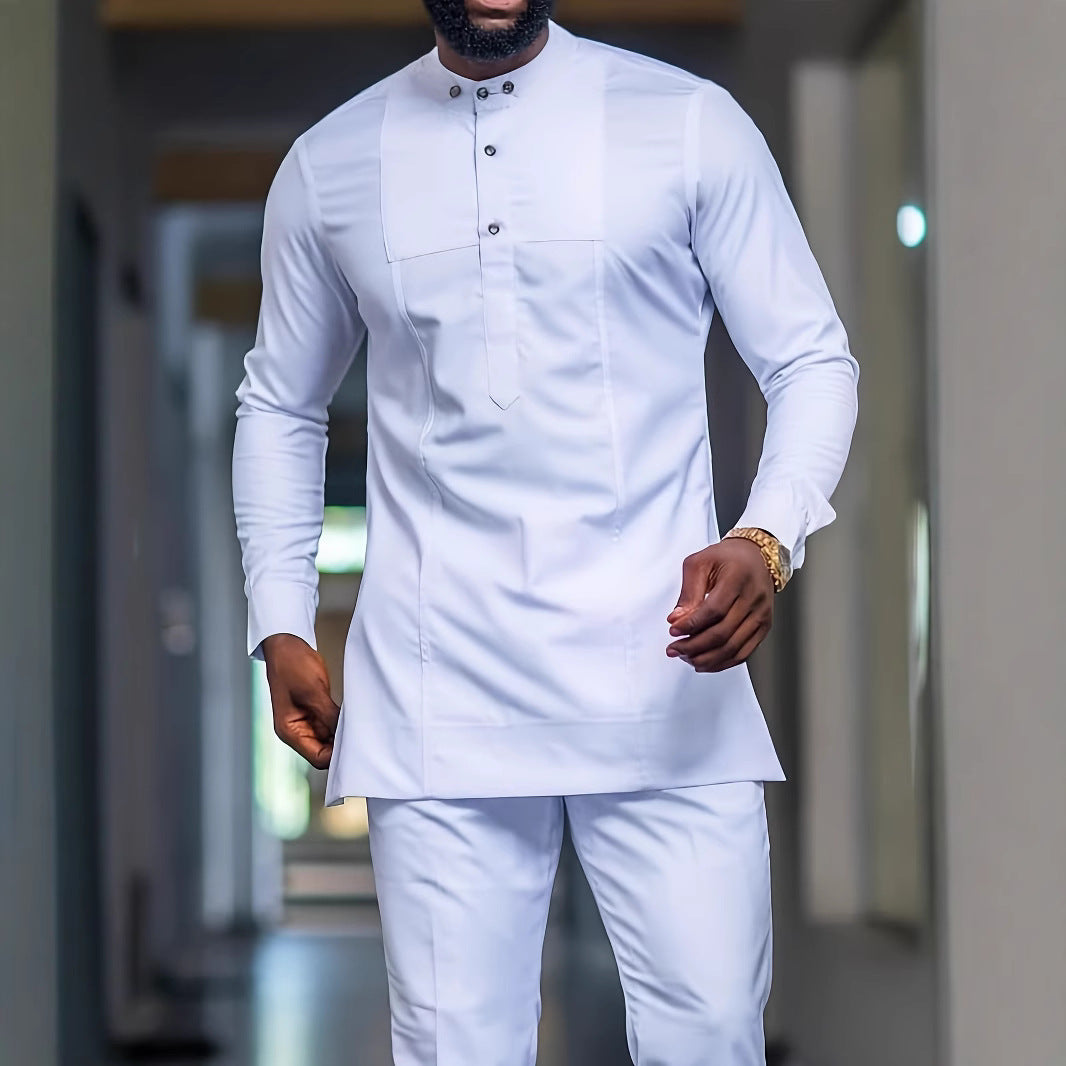 Men's African Ethnic Style Long Sleeve Shirt | Polyester Blend
