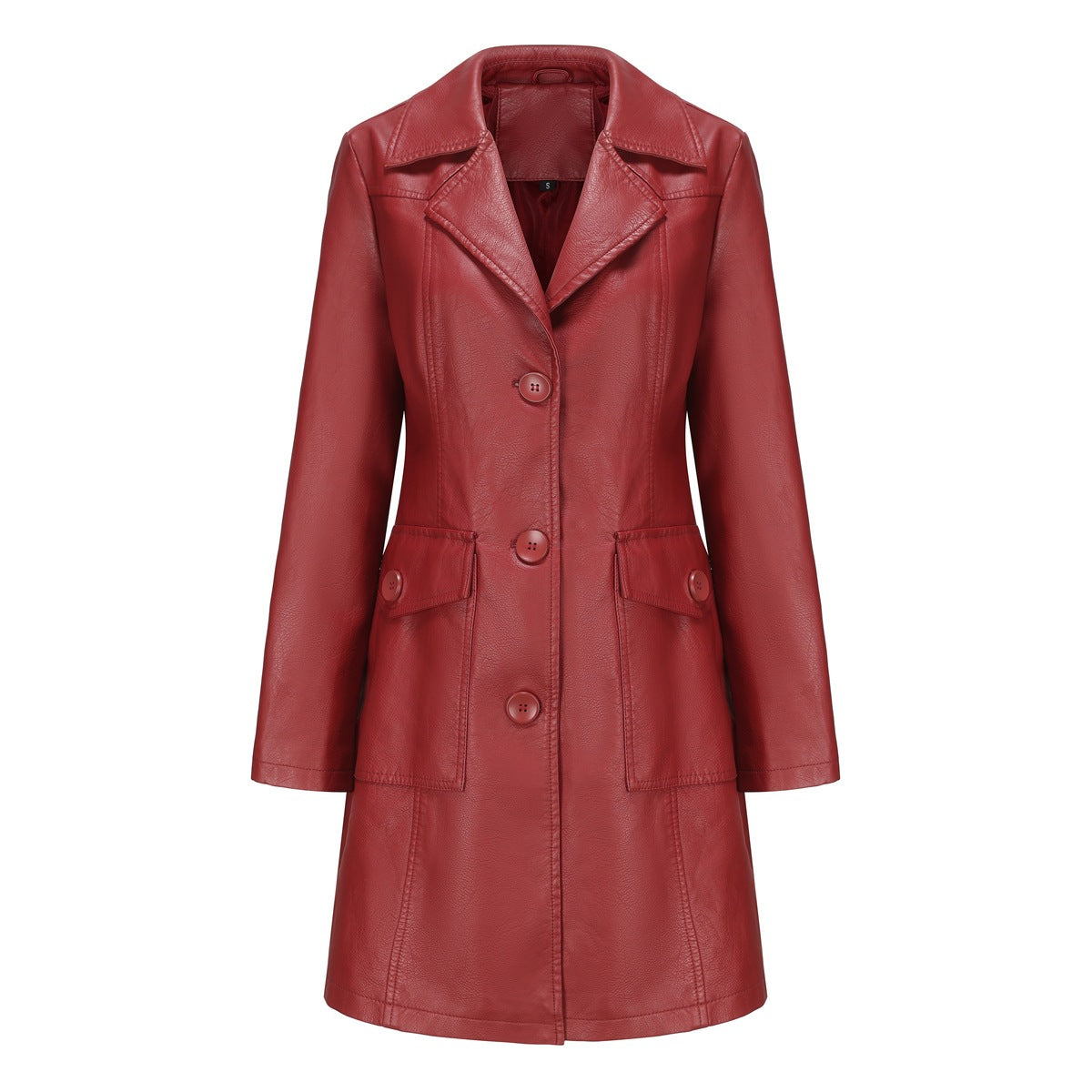 Women's Long Faux Leather Trench Coat – 4 Colours, Sizes S–3XL