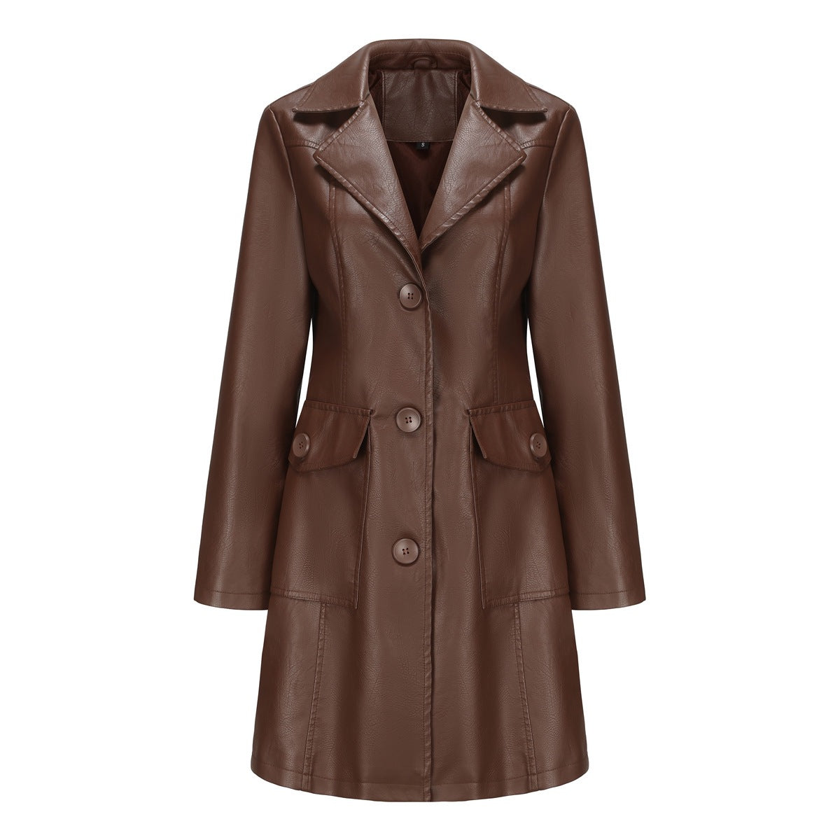 Women's Long Faux Leather Trench Coat – 4 Colours, Sizes S–3XL