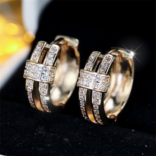 Gold Zircon Hoop Earrings | Light Luxury Geometric Copper Earrings for Women
