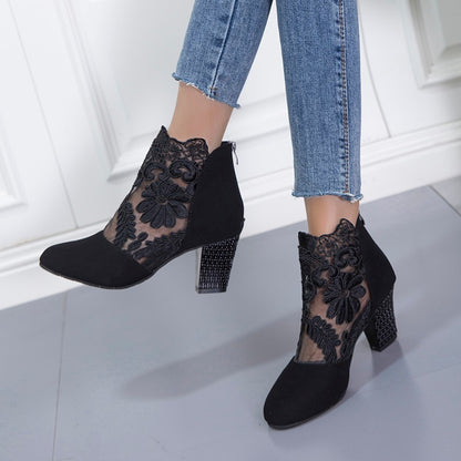Women's Suede Lace-Up Block Heel Shoes | Round Toe Mid-Heel in 5 Colours