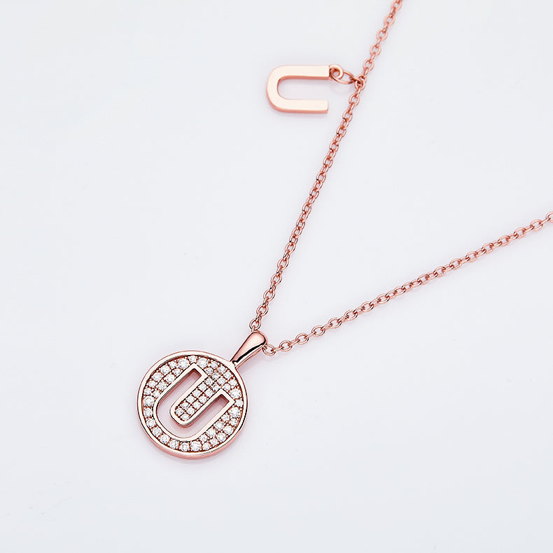 Moissanite Letter U Necklace | Platinum-Plated S925 Silver | GRA Certified