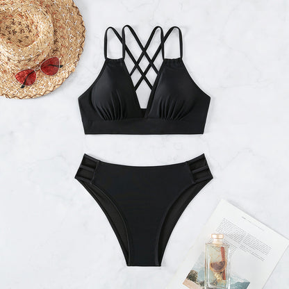 Women's V-Neck Halter Bikini Set | Two-Piece Swimsuit