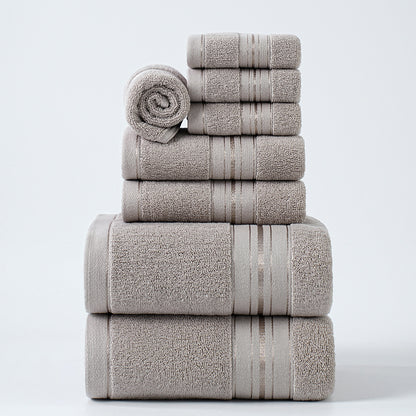 Pure Cotton Satin Jacquard 8-Piece Towel Set | Bath, Hand & Face | 5 Colours
