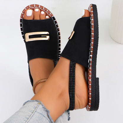 Women's Elastic Band Flat Sandals with Metal Detail | EU 36-43