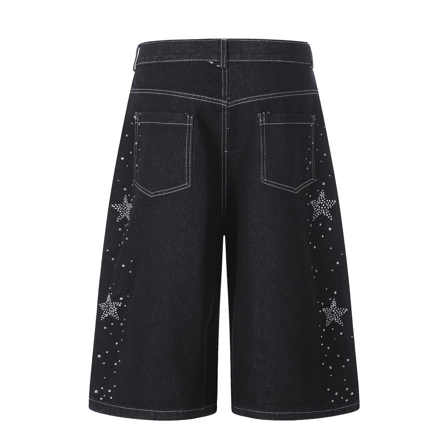 Women's Rhinestone Star Wide-Leg Cropped Jeans - Vintage Loose Fit