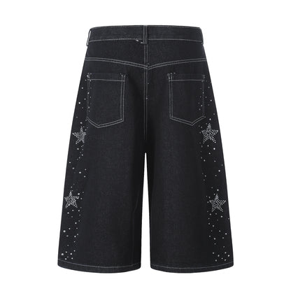 Women's Rhinestone Star Wide-Leg Cropped Jeans - Vintage Loose Fit