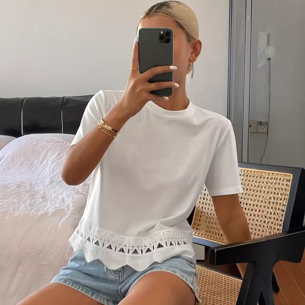 Women's Hollow-Out Cutout Short-Sleeve Top