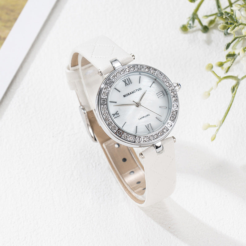 Women's Mineral Glass Quartz Watch | Roman & Diamond Dial