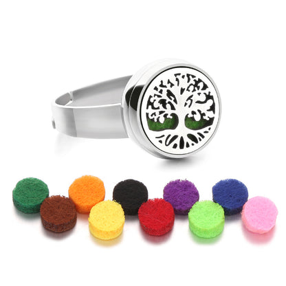 Stainless Steel Essential Oil Aromatherapy Ring | 15 Designs | Includes Cotton Pads