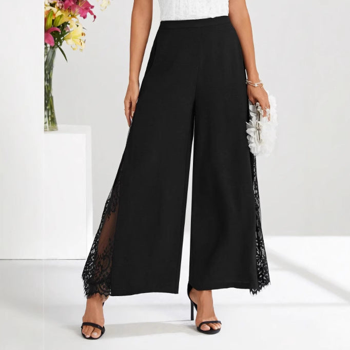 Women's High Waist Lace Panel Cropped Trousers - Smart Casual