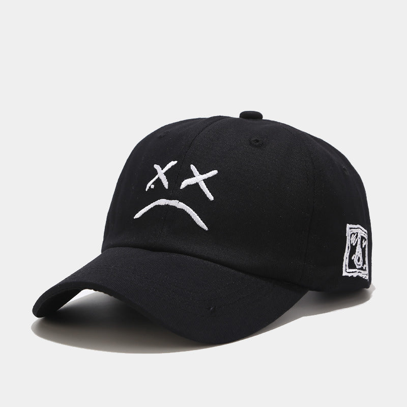 Embroidered Emoticon Baseball Cap | Unisex Cotton Cap in Black, Pink & White