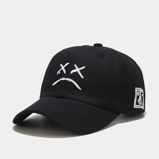 Embroidered Emoticon Baseball Cap | Unisex Cotton Cap in Black, Pink & White