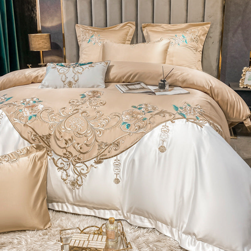 European Embroidered Luxury Bedding Set – 4-Piece Cotton Duvet Cover