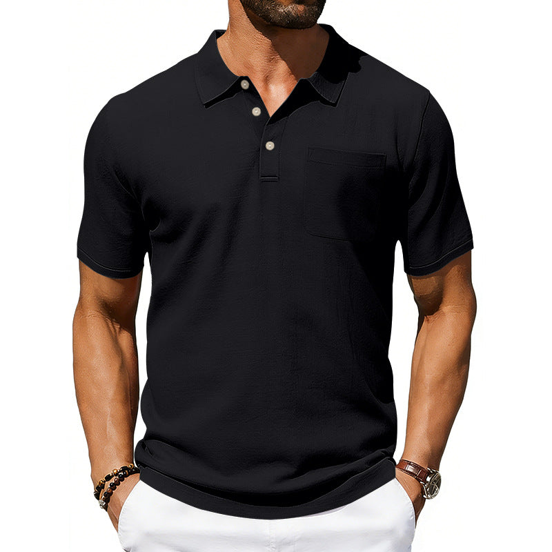 Men's Linen Blend Lapel Polo Shirt | Short Sleeve