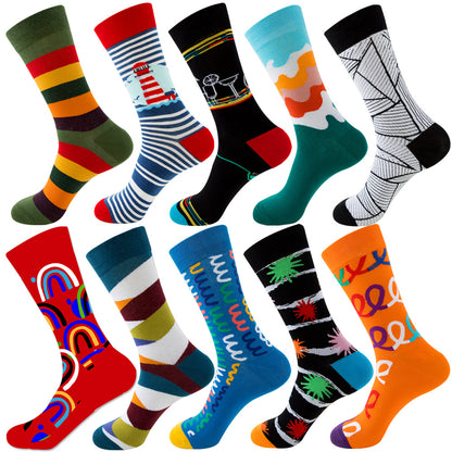 Men's Cotton Socks – 10 Pairs Mid-Calf Patterned Socks EU 39-45 23 Designs