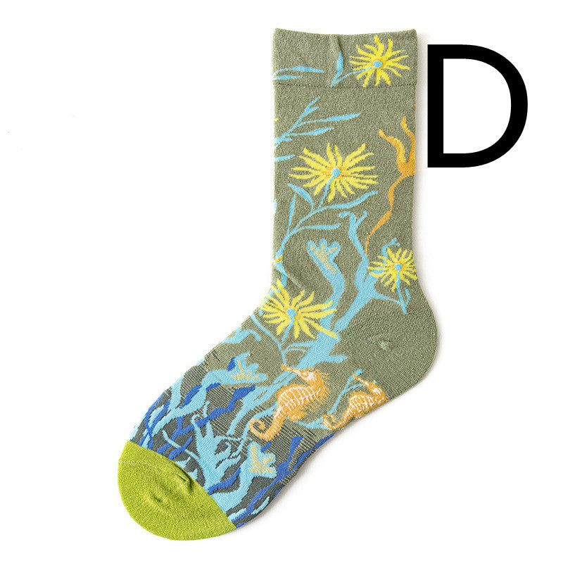 Men's Jacquard Cotton Retro Socks – Novelty Patterned One-Size Socks 19 Designs