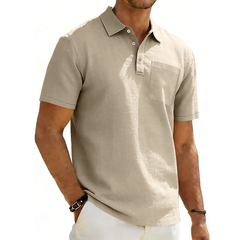 Men's Linen Blend Lapel Polo Shirt | Short Sleeve