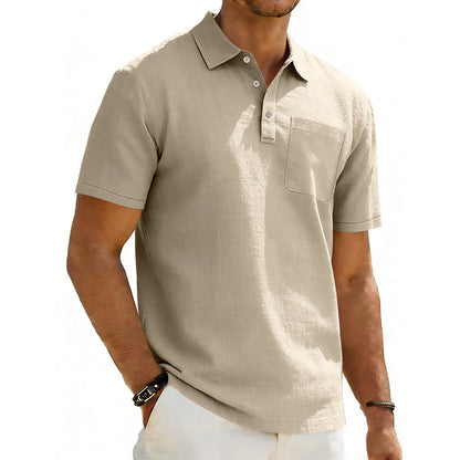 Men's Linen Blend Lapel Polo Shirt | Short Sleeve