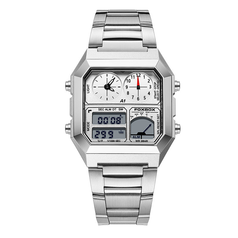 Men’s Dual Display Sport Chronograph Watch – 40mm Square, 30M Waterproof