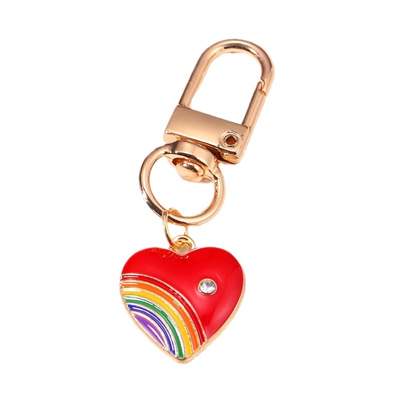 Rainbow Love Heart Metal Keychain | Sweet Electroplated Charm | JP Collections