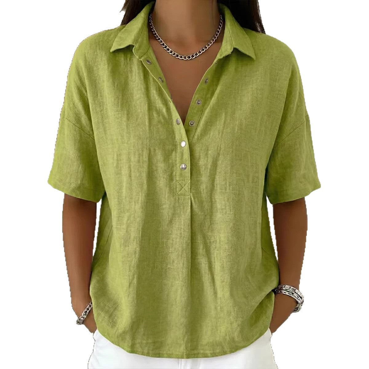 Women's Single-Breasted Lapel Short-Sleeve Shirt