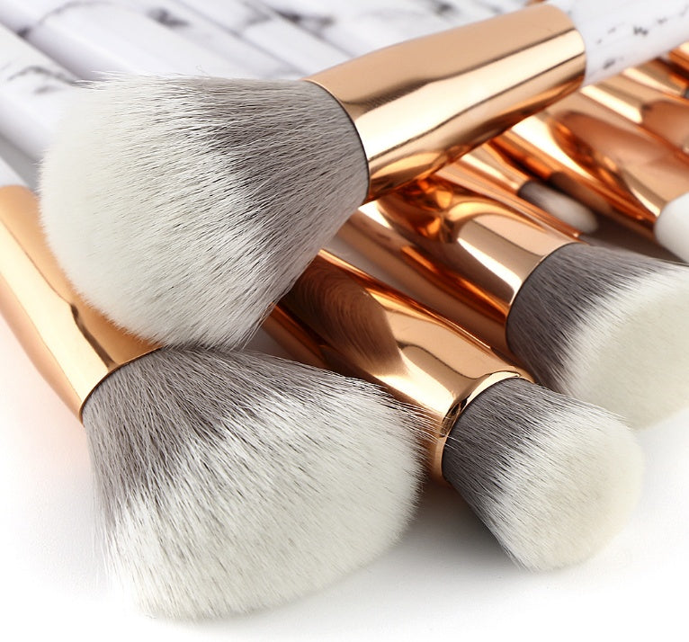 15-Piece Marble Handle Makeup Brush Set – Synthetic Hair, Black or White