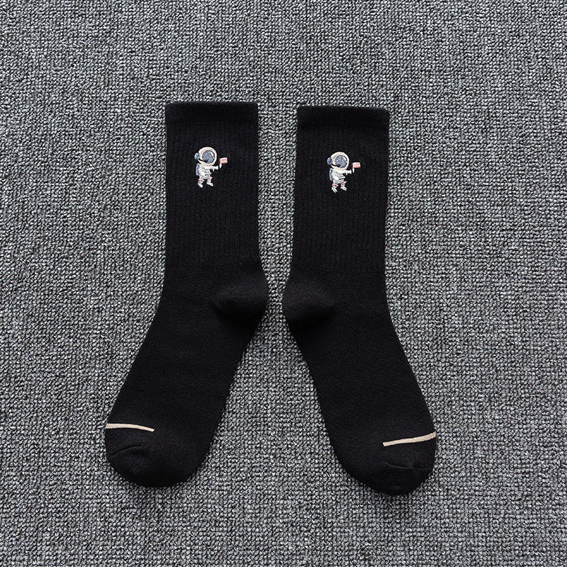 Unisex Astronaut Embroidered Cotton Socks – Japanese Style 8 Colours