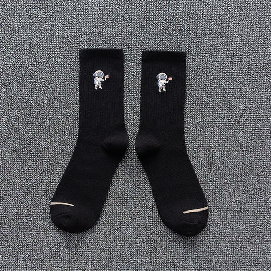 Unisex Astronaut Embroidered Cotton Socks – Japanese Style 8 Colours