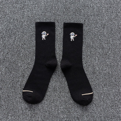 Unisex Astronaut Embroidered Cotton Socks – Japanese Style 8 Colours