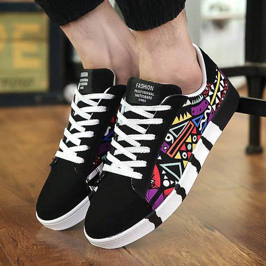 Men's Suede Canvas Trainers – Lace-Up Casual Shoes, Black, Blue & White