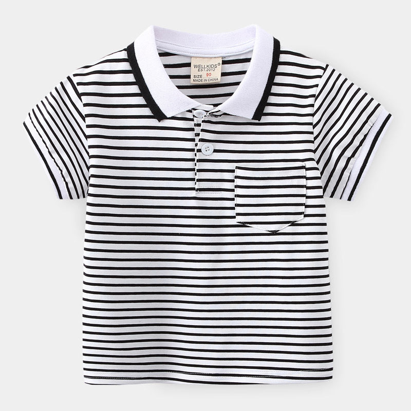 Boys' Striped Cotton Polo Shirt | Moisture-Wicking Summer Top