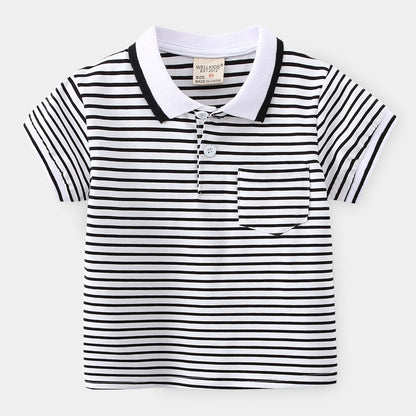 Boys' Striped Cotton Polo Shirt | Moisture-Wicking Summer Top