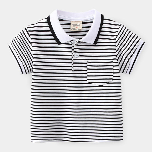 Boys' Striped Cotton Polo Shirt | Moisture-Wicking Summer Top