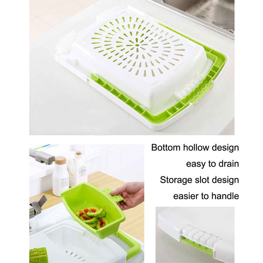3-in-1 Sink Cutting Board with Drain Basket – Multi-Function PP Kitchen Board