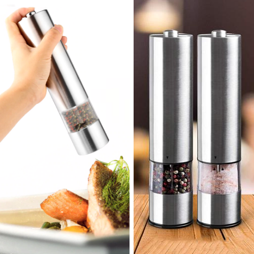 Electric Stainless Steel Pepper & Salt Grinder – One-Touch Mill for Kitchen, BBQ & Dining