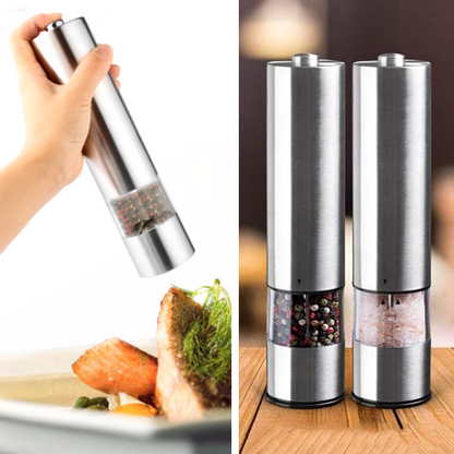 Electric Stainless Steel Pepper & Salt Grinder – One-Touch Mill for Kitchen, BBQ & Dining