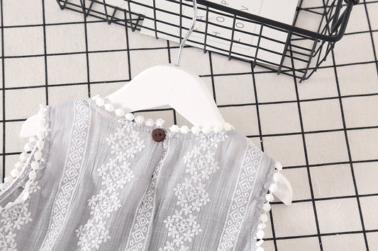 Girls Lace Trim Cotton Vest Top – Korean Style Sleeveless