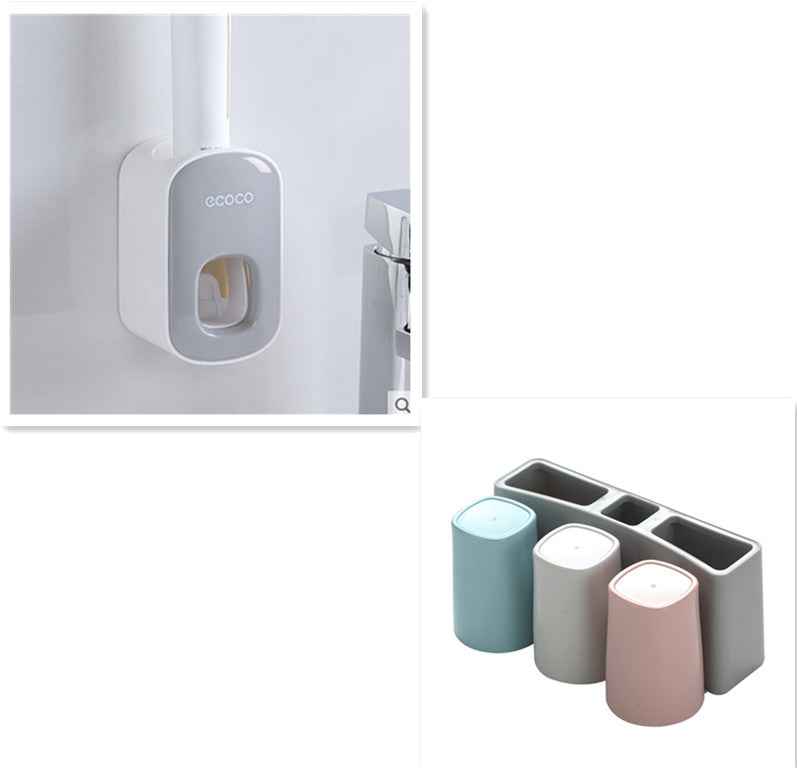 Wall-Mounted Automatic Toothpaste Dispenser & Toothbrush Holder Set